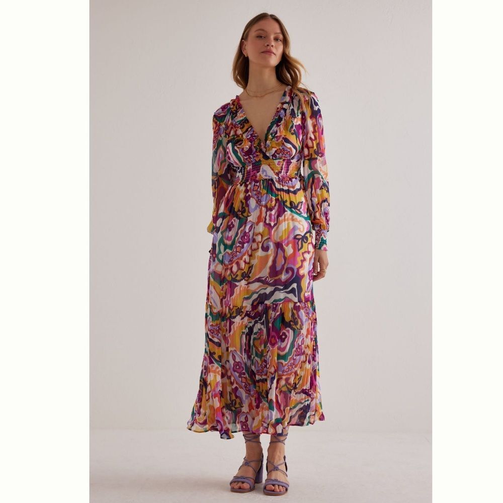 Anthropologie The Odetta Ruffled V-Neck Dress Pink Floral - Picture 4 of 6